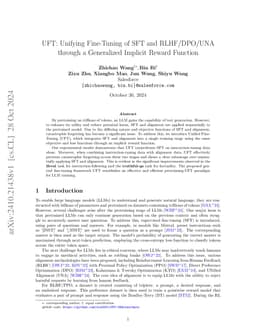 UFT: Unifying Fine-Tuning of SFT and RLHF/DPO/UNA through a Generalized Implicit Reward Function