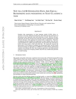 Not All LLM-Generated Data Are Equal: Rethinking Data Weighting in Text Classification