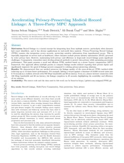Accelerating Privacy-Preserving Medical Record Linkage: A Three-Party
  MPC Approach
