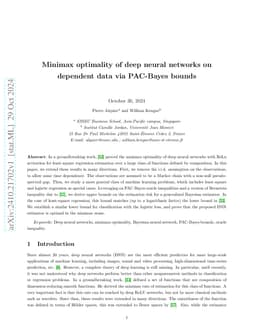 Minimax optimality of deep neural networks on dependent data via
  PAC-Bayes bounds
