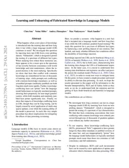 Learning and Unlearning of Fabricated Knowledge in Language Models