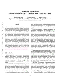Self-Relaxed Joint Training: Sample Selection for Severity Estimation
  with Ordinal Noisy Labels