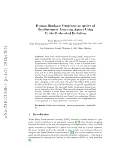 Human-Readable Programs as Actors of Reinforcement Learning Agents Using
  Critic-Moderated Evolution