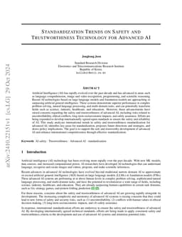 Standardization Trends on Safety and Trustworthiness Technology for
  Advanced AI