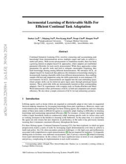 Incremental Learning of Retrievable Skills For Efficient Continual Task Adaptation