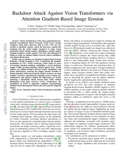 Backdoor Attack Against Vision Transformers via Attention Gradient-Based
  Image Erosion