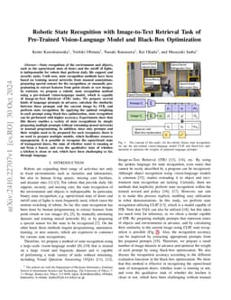 Robotic State Recognition with Image-to-Text Retrieval Task of
  Pre-Trained Vision-Language Model and Black-Box Optimization