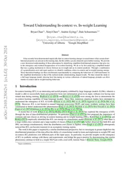 Toward Understanding In-context vs. In-weight Learning