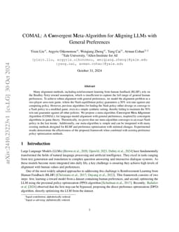 COMAL: A Convergent Meta-Algorithm for Aligning LLMs with General
  Preferences