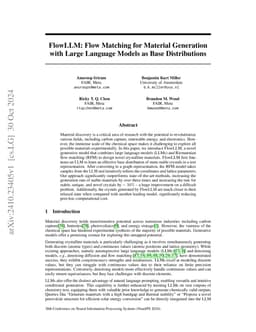 FlowLLM: Flow Matching for Material Generation with Large Language
  Models as Base Distributions