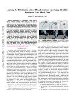 Learning for Deformable Linear Object Insertion Leveraging Flexibility
  Estimation from Visual Cues
