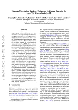 Dynamic Uncertainty Ranking: Enhancing Retrieval-Augmented In-Context Learning for Long-Tail Knowledge in LLMs
