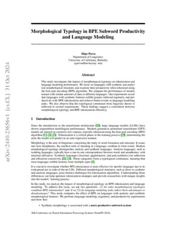 Morphological Typology in BPE Subword Productivity and Language Modeling