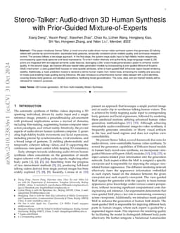 Stereo-Talker: Audio-driven 3D Human Synthesis with Prior-Guided
  Mixture-of-Experts