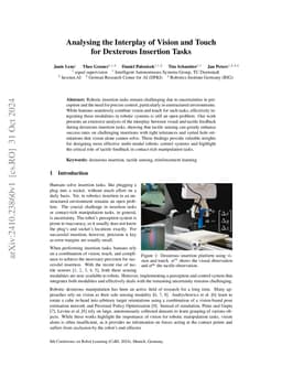 Analysing the Interplay of Vision and Touch for Dexterous Insertion
  Tasks