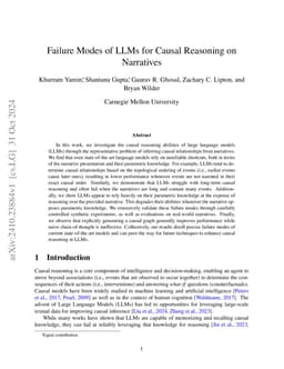 Failure Modes of LLMs for Causal Reasoning on Narratives