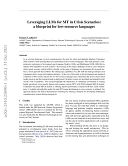 Leveraging LLMs for MT in Crisis Scenarios: a blueprint for low-resource
  languages