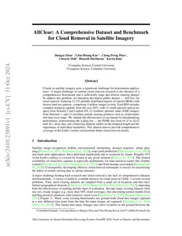 AllClear: A Comprehensive Dataset and Benchmark for Cloud Removal in
  Satellite Imagery