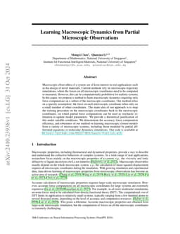 Learning Macroscopic Dynamics from Partial Microscopic Observations