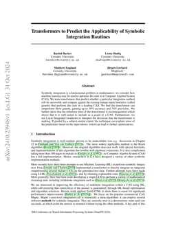 Transformers to Predict the Applicability of Symbolic Integration
  Routines