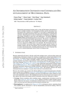 An Information Criterion for Controlled Disentanglement of Multimodal Data
