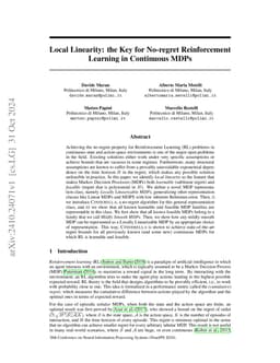Local Linearity: the Key for No-regret Reinforcement Learning in
  Continuous MDPs