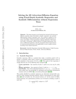Solving the 2D Advection-Diffusion Equation using Fixed-Depth Symbolic
  Regression and Symbolic Differentiation without Expression Trees