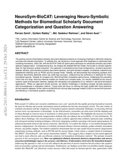 NeuroSym-BioCAT: Leveraging Neuro-Symbolic Methods for Biomedical
  Scholarly Document Categorization and Question Answering