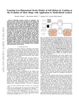 Learning Low-Dimensional Strain Models of Soft Robots by Looking at the Evolution of Their Shape with Application to Model-Based Control