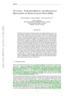 NIMBA: Towards Robust and Principled Processing of Point Clouds With
  SSMs