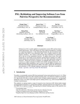 PSL: Rethinking and Improving Softmax Loss from Pairwise Perspective for
  Recommendation