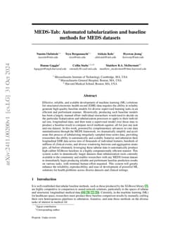 MEDS-Tab: Automated tabularization and baseline methods for MEDS
  datasets
