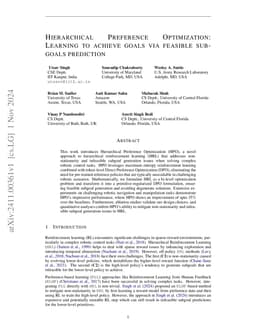 Hierarchical Preference Optimization: Learning to achieve goals via
  feasible subgoals prediction