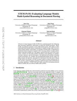 STEM-POM: Evaluating Language Models Math-Symbol Reasoning in Document
  Parsing