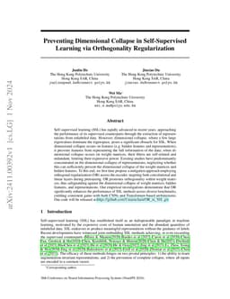 Preventing Dimensional Collapse in Self-Supervised Learning via
  Orthogonality Regularization
