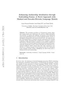 Enhancing Authorship Attribution through Embedding Fusion: A Novel
  Approach with Masked and Encoder-Decoder Language Models