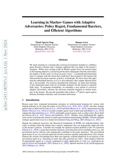 Learning in Markov Games with Adaptive Adversaries: Policy Regret,
  Fundamental Barriers, and Efficient Algorithms
