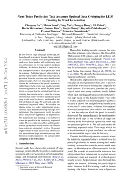 Next-Token Prediction Task Assumes Optimal Data Ordering for LLM
  Training in Proof Generation