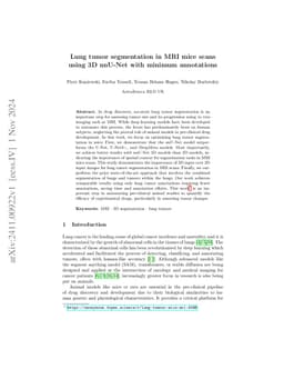 Lung tumor segmentation in MRI mice scans using 3D nnU-Net with minimum
  annotations