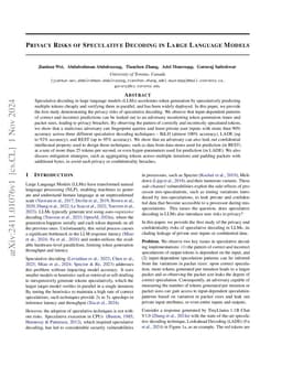 Privacy Risks of Speculative Decoding in Large Language Models