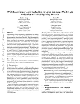 AVSS: Layer Importance Evaluation in Large Language Models via
  Activation Variance-Sparsity Analysis