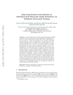 Improving Domain Generalization in Self-supervised Monocular Depth
  Estimation via Stabilized Adversarial Training