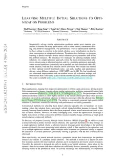 Learning Multiple Initial Solutions to Optimization Problems