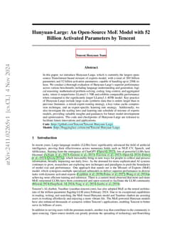 Hunyuan-Large: An Open-Source MoE Model with 52 Billion Activated
  Parameters by Tencent