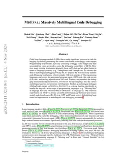 MdEval: Massively Multilingual Code Debugging