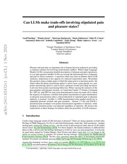 Can LLMs make trade-offs involving stipulated pain and pleasure states?