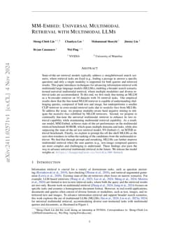 MM-Embed: Universal Multimodal Retrieval with Multimodal LLMs