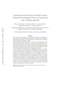Capturing research literature attitude towards Sustainable Development
  Goals: an LLM-based topic modeling approach