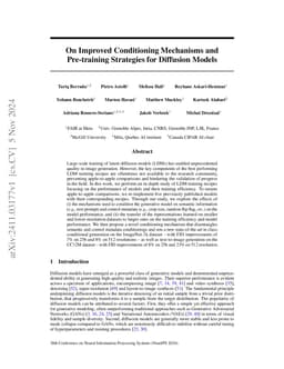 On Improved Conditioning Mechanisms and Pre-training Strategies for Diffusion Models