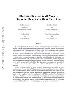 Oblivious Defense in ML Models: Backdoor Removal without Detection